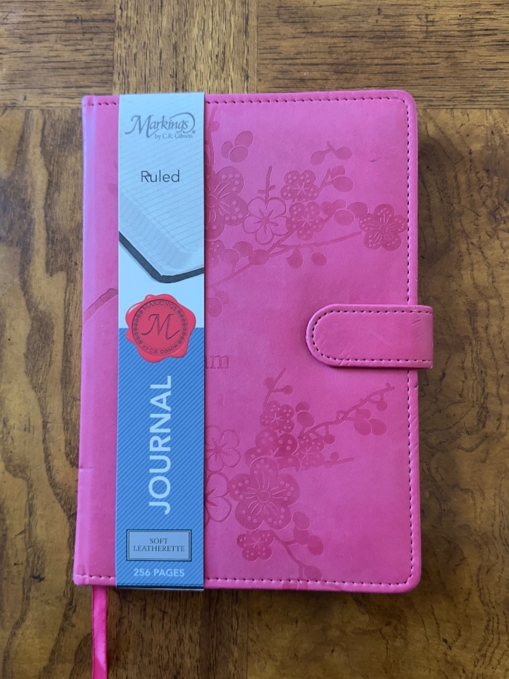 Pink cherry blossom floral embossed soft leatherette journal magnetic closure